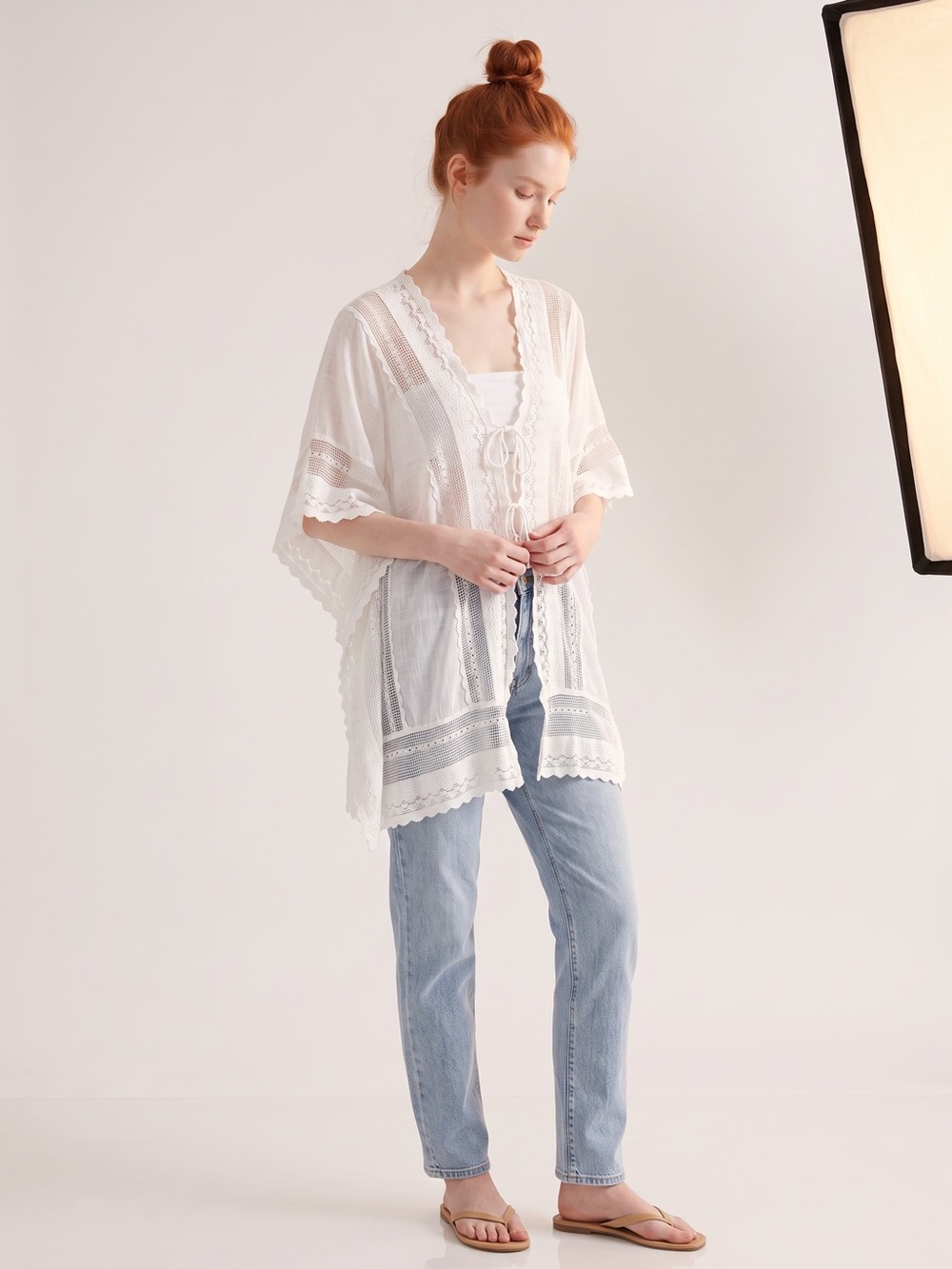 Muche Et Muchette White Lace Crochet Kimono Cover-Up. Boho. Resortwear. OS